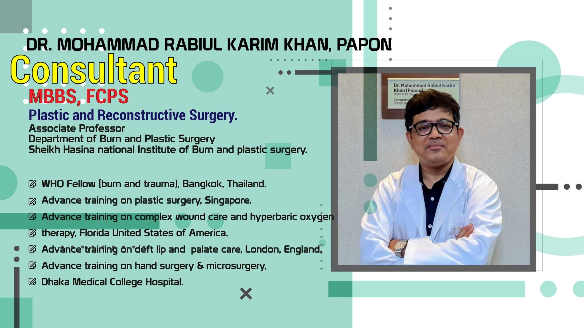 Profile card: Dr Mohammad Rabiul Karim Khan Papon, plastic and reconstructive surgery