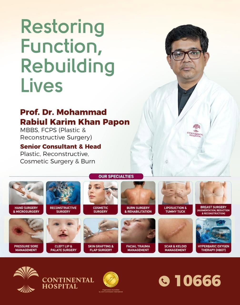 Poster: Restoring function, rebuilding lives, Continental Hospital specialties